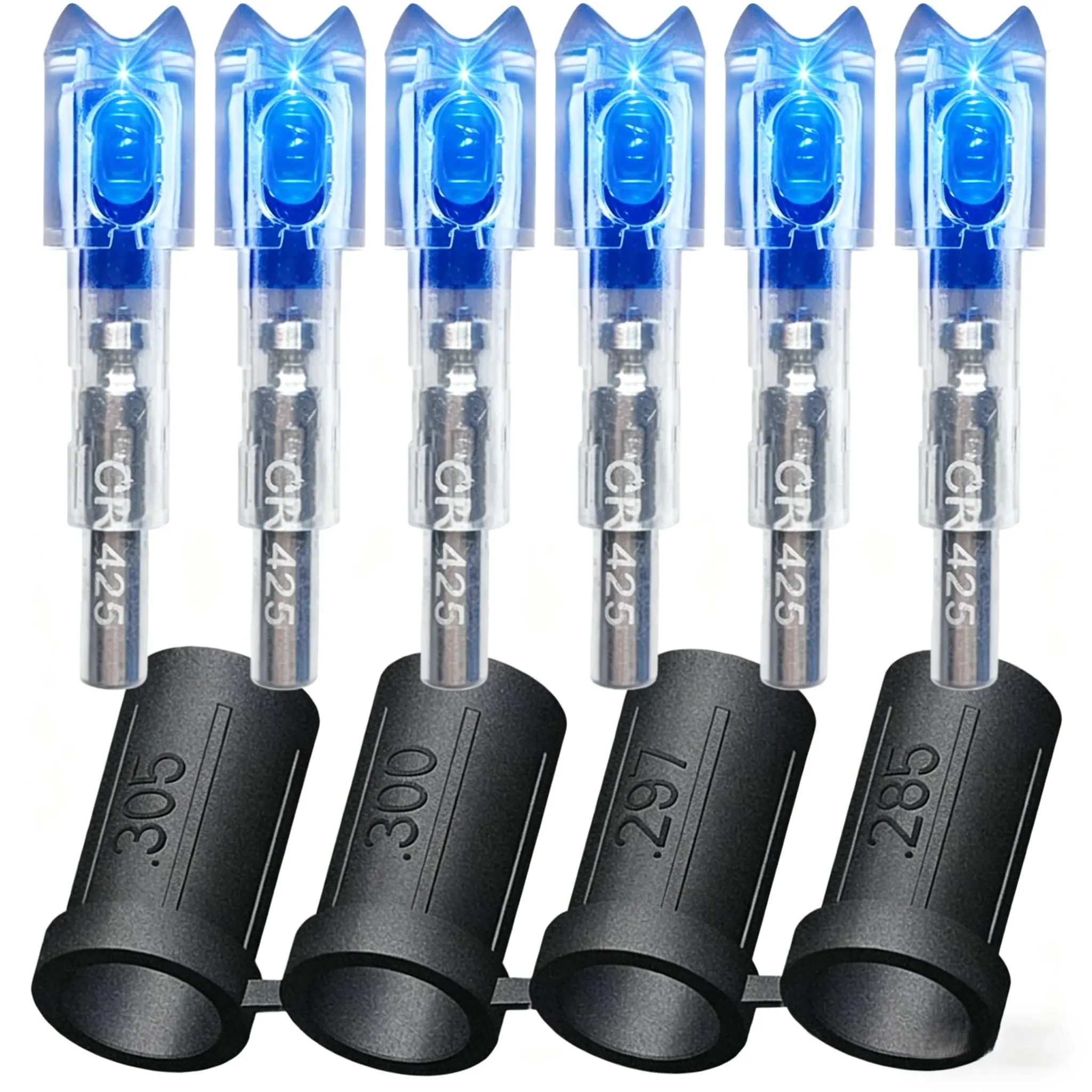 S Arc6 LED Lighted Arrow Nocks 6PCS Super Bright Glowing Arrow Tails, Multi Size Fit .285-.305 ID Carbon Arrows, Reusable Illuminated Arrow Nocks Archery Hunting Shooting Accessories for Crossbow Compound Bow