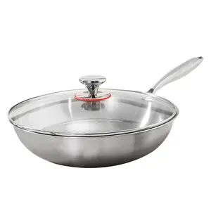 Titanium Wok with Lid 12-Inch Non-Coating Non-Toxic Ultra-Light Rustproof High-Heat Fast-Heating Stir Fry Pan for Frying Sautéing Everyday Home Cooking