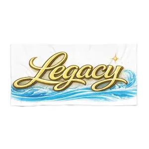 Legacy Script Beach Towel — Gold Lettering Wave Design