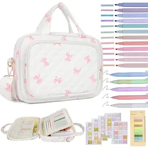 Bible Cover Case for Women Bible Study Supplies Church Camp Essentials Christian Gifts for Women Journaling Kit Quilted Large Bible Book Sleeve (Pink Bow, Large)