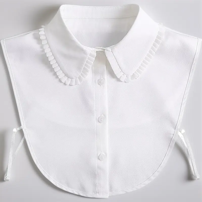 Fake Collar Detachable Dickey Blouse for Women – Ruffled Faux False Collar Insert, Lace Peter Pan Collar Shirt Extender, Removable Layering Top for Sweaters & Crew Necks – White/Cream