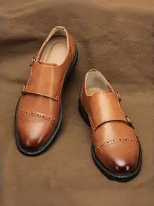 Men's PU Leather Business Casual Retro Monk Shoes with Classic Brogue Details, Durable Anti-Slip Rubber Sole, Perfect for Office & Daily Wear Formal Shoes