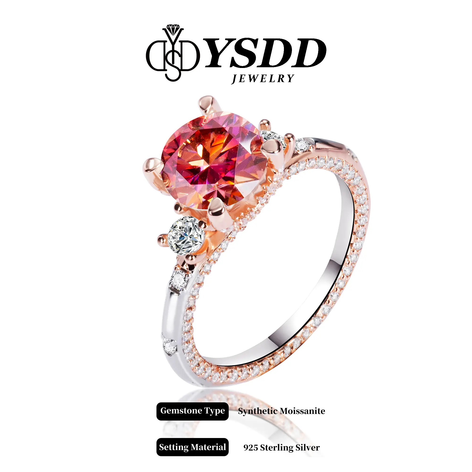 【#1 Firework】1-3Carat Sunset Synthetic Moissanite Ring in 925 Sterling Silver