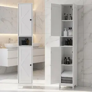 Garvee Bathroom Storage Cabinet 66.99 Inches High, Narrow Bathroom Closet with 2 Barn Doors and 1 Drawer, Adjustable Shelves, Farmhouse Storage Organizer