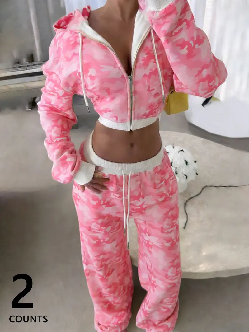 camo y2k zip‑up hoodie & pants set - TikTok Shop