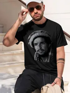 Ahmad Shah Moud 2026 new model Black/White Tee Stylish & Comfortable Loose Crew Neck Short Sleeve T-shirts Versatile On Trend Eye Catching Printed Graphic Casual Tee for Daily Wear Outings & Leis