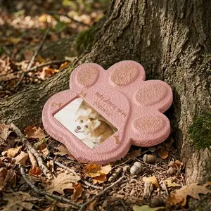 Cement Pet Memorial Stone, Paw Shape Photo Frame, Rainproof Heart Design, Dog Tombstone, Cat Grave Marker, Cemetery Tribute Gift