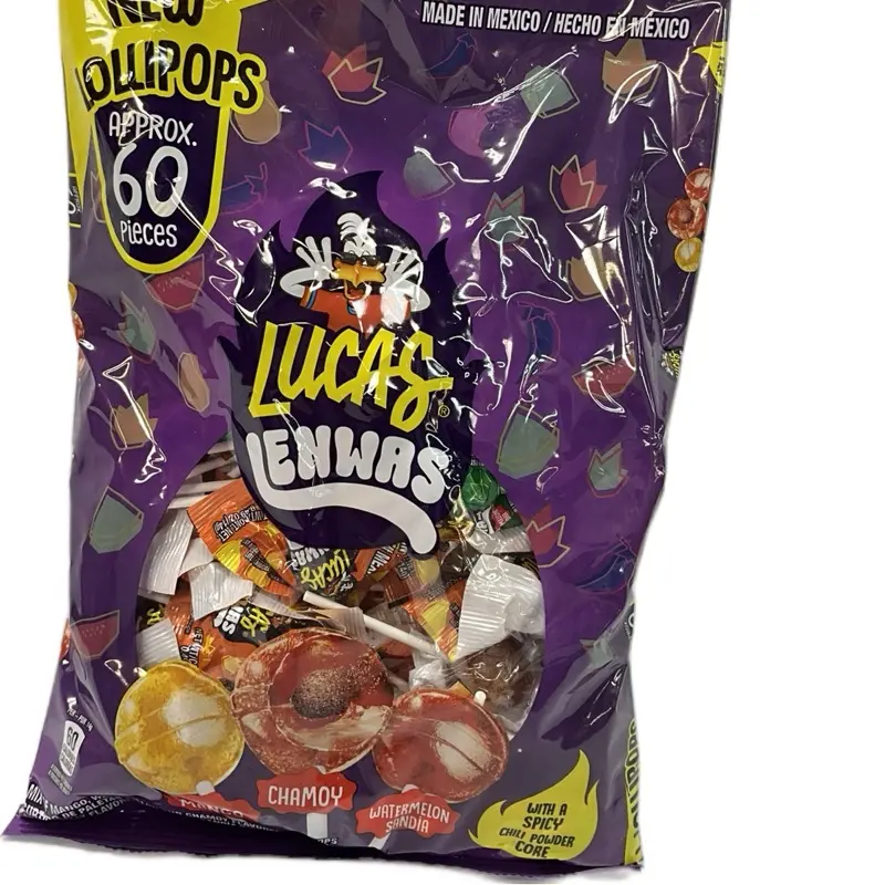 Lucas Lenwas Assorted Flavor Lollipops - Mango, Chamoy, Watermelon Flavors, 60-Piece Pack