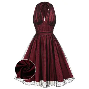 Women's 1950s Red Dot Pattern Mesh Sleeveless A-Shaped Casual Dress - Minimalist Basic Lady Wear for Valentine's Daysummer dresses vacation outfits Formal Womenswear