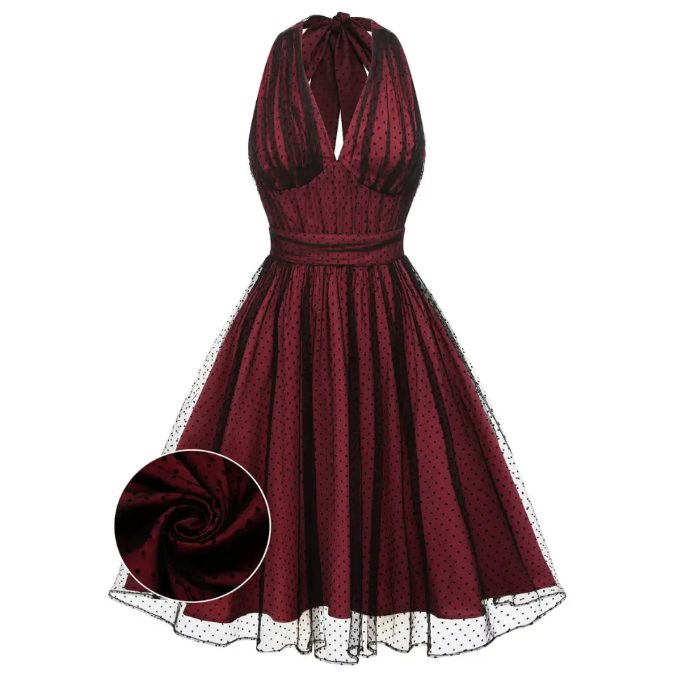Women's 1950s Red Dot Pattern Mesh Sleeveless A-Shaped Casual Dress - Minimalist Basic Lady Wear for Valentine's Daysummer dresses vacation outfits Formal Womenswear