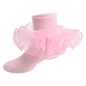 Toddler Baby Girls Ruffle Ankle Socks Soft Double Lace Frilly Princess Socks Cute Kids Socks