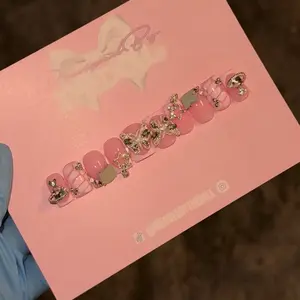 Pink Frenchies W/ Charms | GelX Press Ons