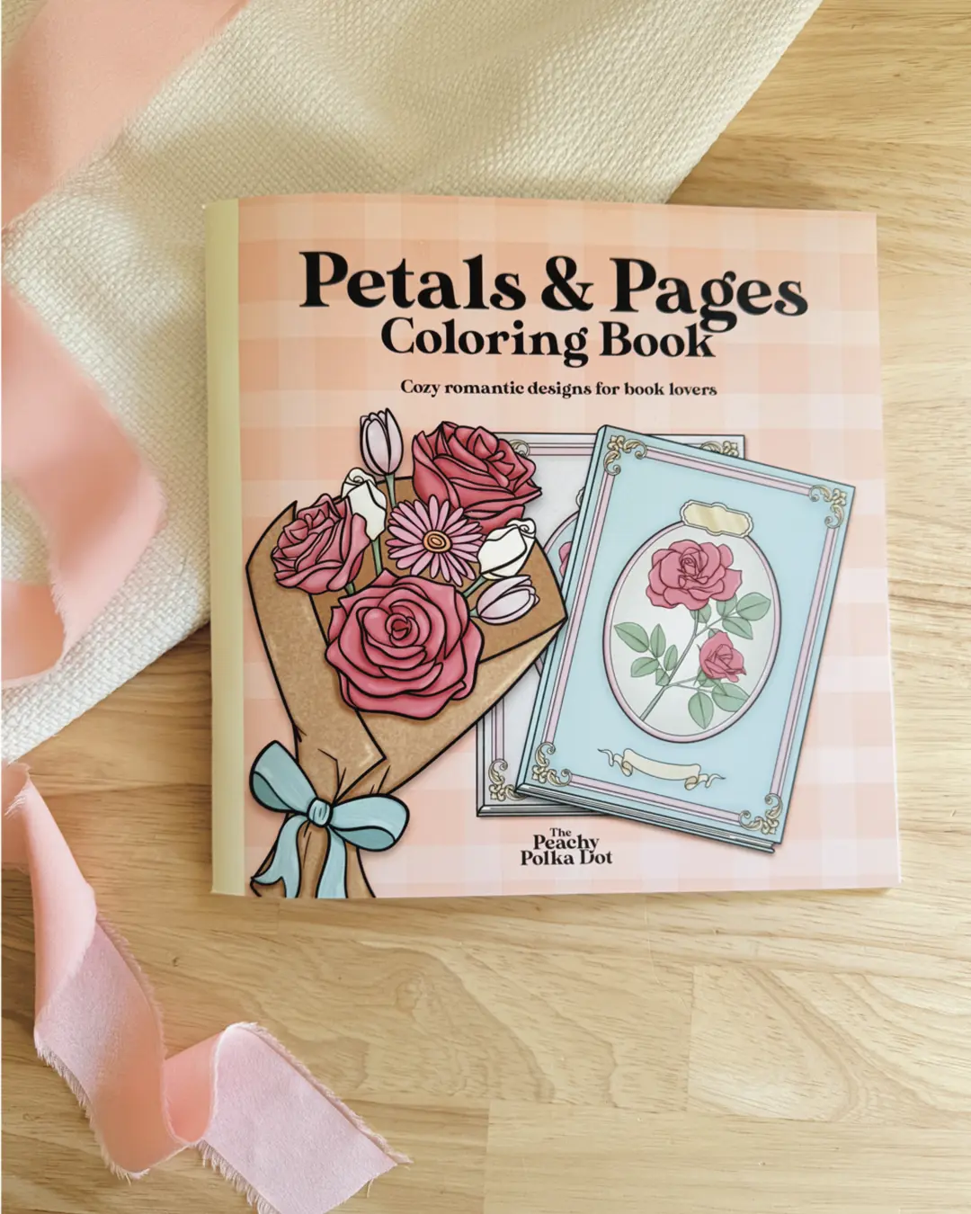 Coloring Book for readers, Petals and Pages, cozy romantic designs for book lovers, relaxing coloring book