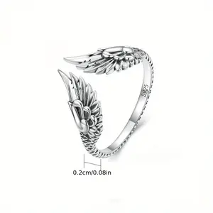 1pc Exquisite S925 Sterling Silver Wing-Shaped Open Ring - Simple, Retro, Guardian Feather-Inspired Finger Jewelry with Delicate Details - Perfect for Everyday Wear