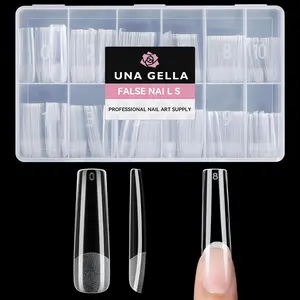 UNA GELLA Nail Tips Square XXL Full Cover Pre-file Long Square Straignt Gel Nail x Tips No C Curve for DIY Square Press On Nails 216PCS, 12 Sizes Gel Nail Extensions Art Salon Clear