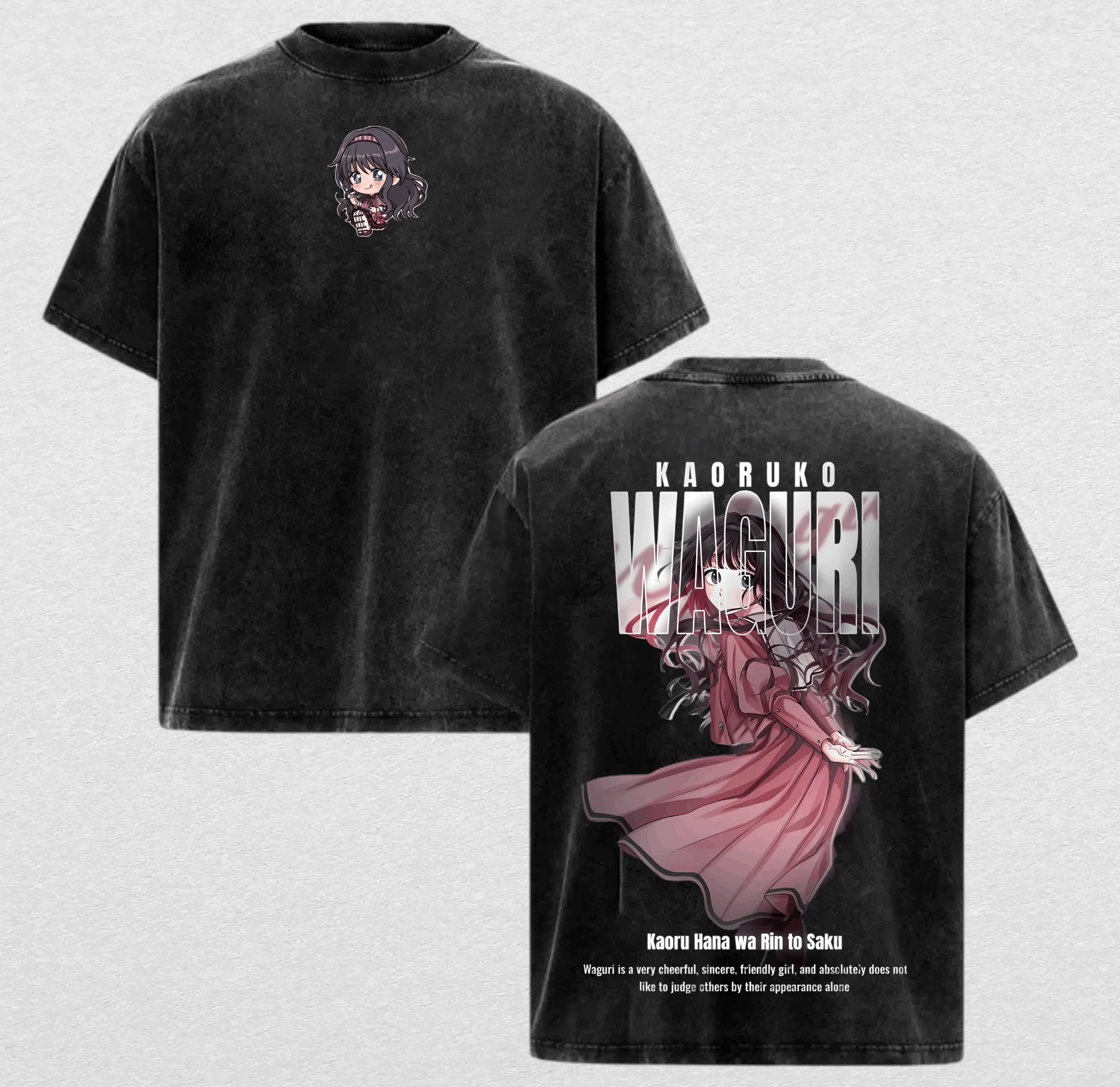 Kaoruko Waguri Kaoru Hana wa Rin to Saku Anime Acid Wash Oversized Graphic Tee | Heavyweight Premium Cotton Vintage T-Shirt Streetwear | Perfect Otaku Anime Gift