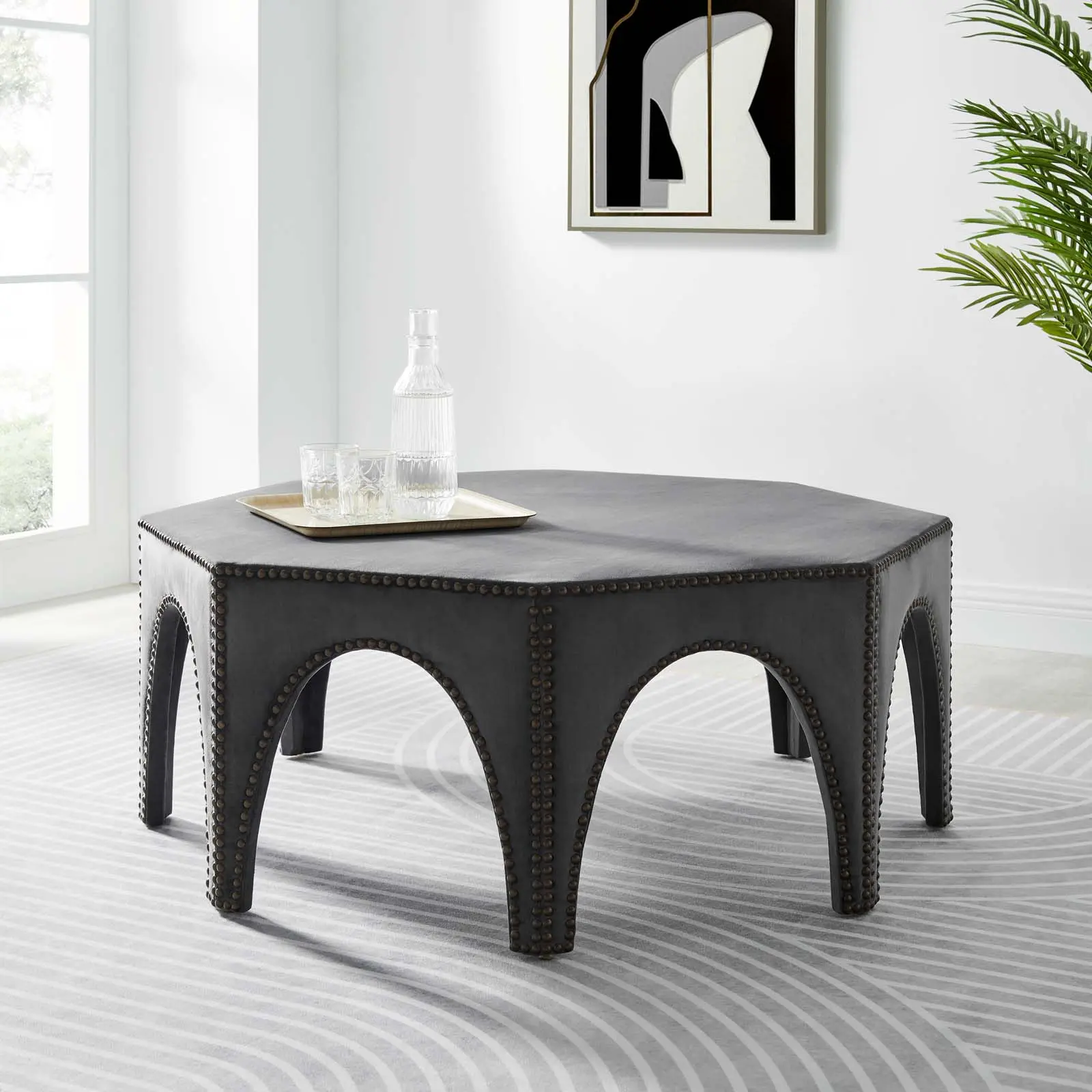 Modway Victory Performance Velvet Ottoman, Soft Cushioned Stool for Living Room Decor, Gray Indoor Furniture Bench