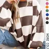 【Black Friday】Plus Size Plaid Drop-Shoulder Knitted Sweater, Casual Long-Sleeve Knitwear for Women, Loose-Fitting Round Neck Pullover for Fall & Winter
