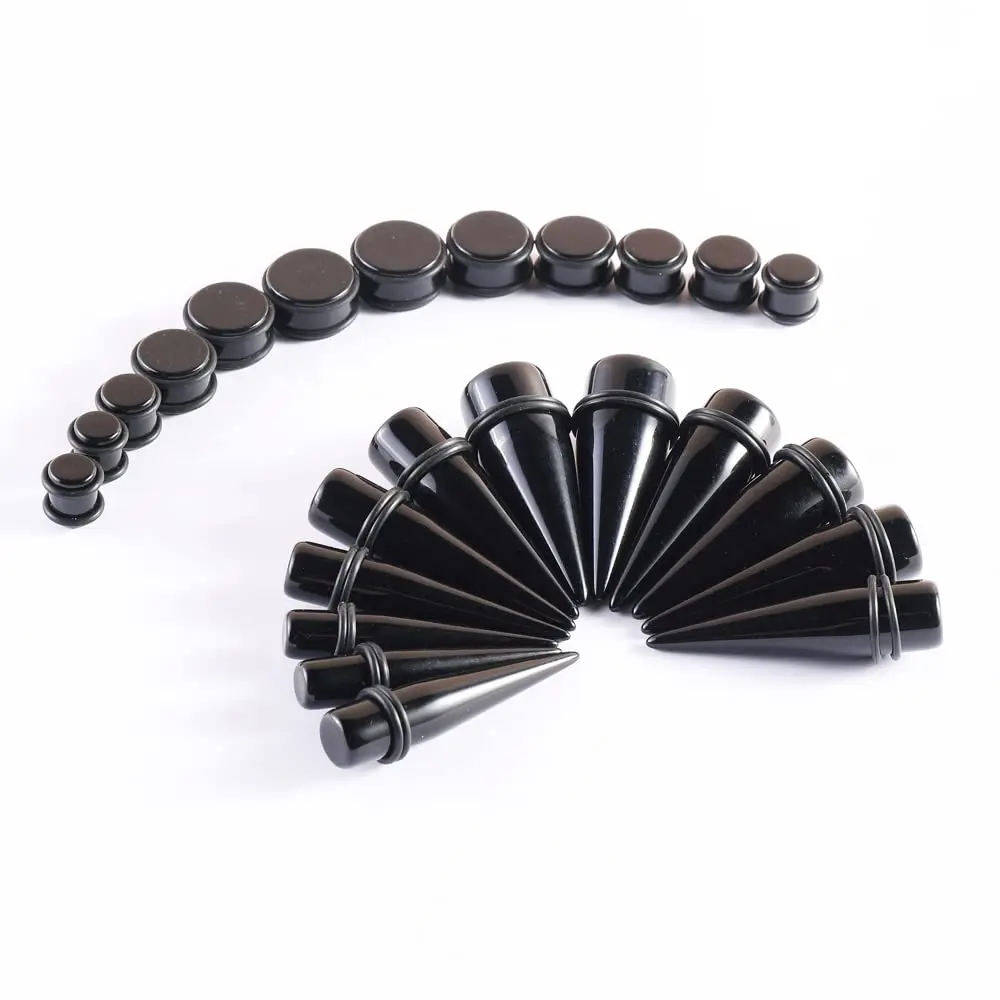 Ear Stretching Kit Gauges 24 Pieces Big 00g-20mm Expander Set Tapers And Plugs Body Earring Kits Black Color