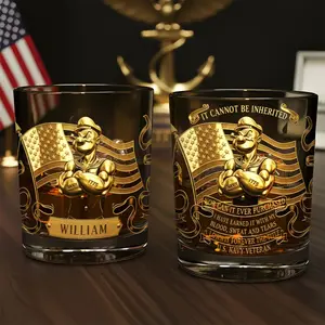 Military 11oz Round Glass - Personalized Gifts For Sea Military Whiskey Glass