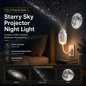 Starry Sky Projector Night Light – Galaxy & Moon LED Star Projector for Bedroom, Touch Control, USB Powered Ambient Lamp, 3 Projection Modes