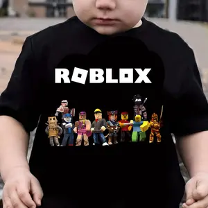 Boys Fashion Roblox Virtual World Graphic Print T-shirt, Cool Casual Gift, Geometric Pattern,100% cotton T-shirt.