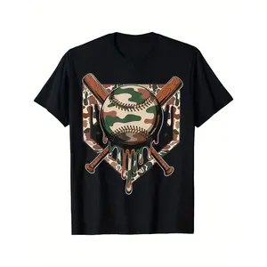 Baseball Drip For Boys Ice Cream Dripping Boys Baseball Camo T-Shirt