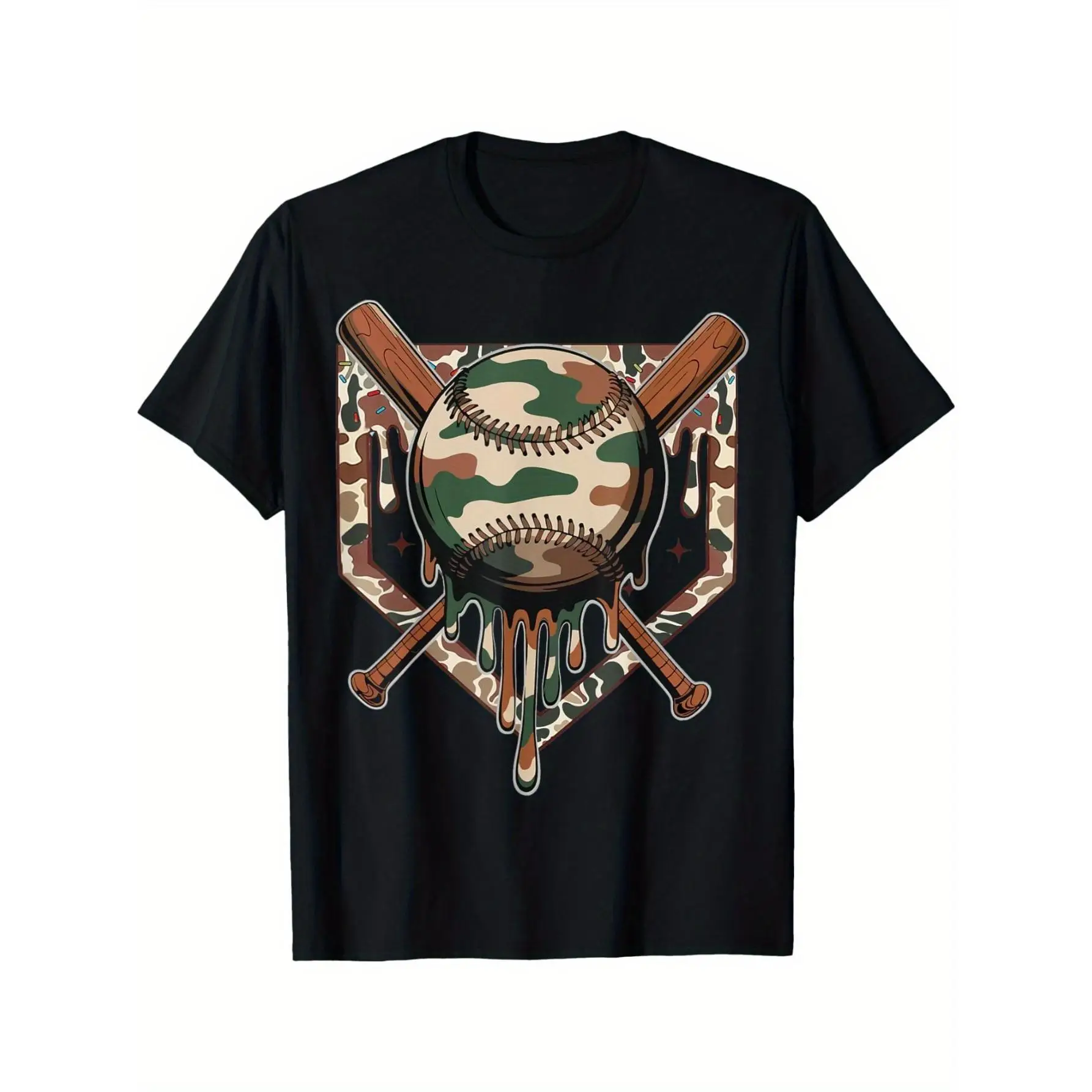 Baseball Drip For Boys Ice Cream Dripping Boys Baseball Camo T-Shirt