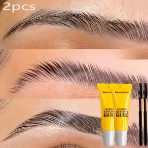 2-Pack 3D Sculpting Eyebrow Gel, Eyebrow Makeup Gel, Long-Lasting Waterproof Quick-Dry Brow Glue, Natural Wild Look with Brush Applicator