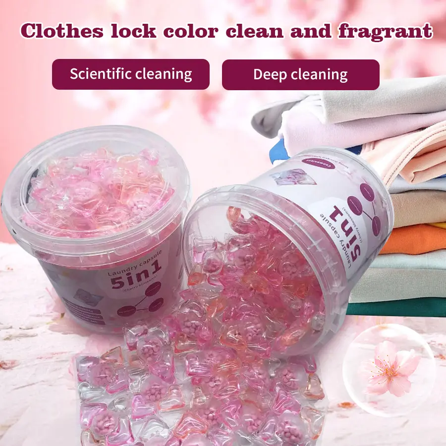 60/70pcs Bucket Pack Cherry Scented Laundry Capsules, Multi-Functional Softening Detergent, Long-Lasting Fragrance, Deep Stain Removal