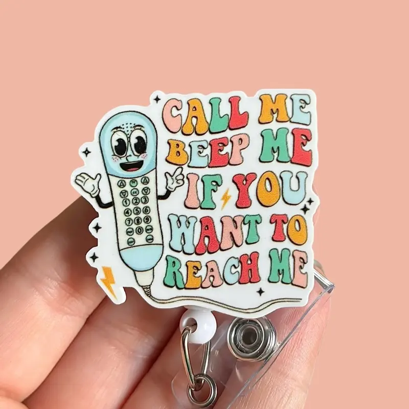 Glitter My Badge Funny call me beep me badge reel for nurse and hospital workers. Badge clip Badge pull - Retractable swivel clip with a 360 rotation. Great gift for coworker.