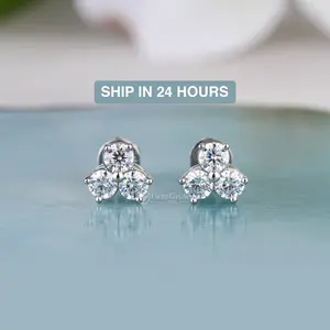 3 Stone Round Cut Classic Cluster Stud Earrings