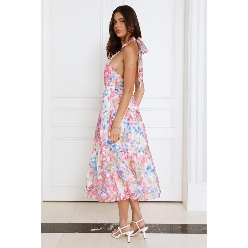 Blossom Mystique Halter Midi Dress Pink