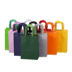 5pcs/10pcs,Kraft Paper Bag,Candy-colored Gift Bag With Handle, Wrap Tote Bag Candy bag,Multifunctional Present Packing Bag For Party Birthday Wedding Anniversary--Small Size