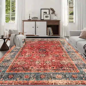 Traditional Boho Style Geometric Pattern Rug, Bohemian Area Rug, Non-slip Soft Floor Mat, Decorative Carpet for Home Living Room Bedroom Hotel Dormitory