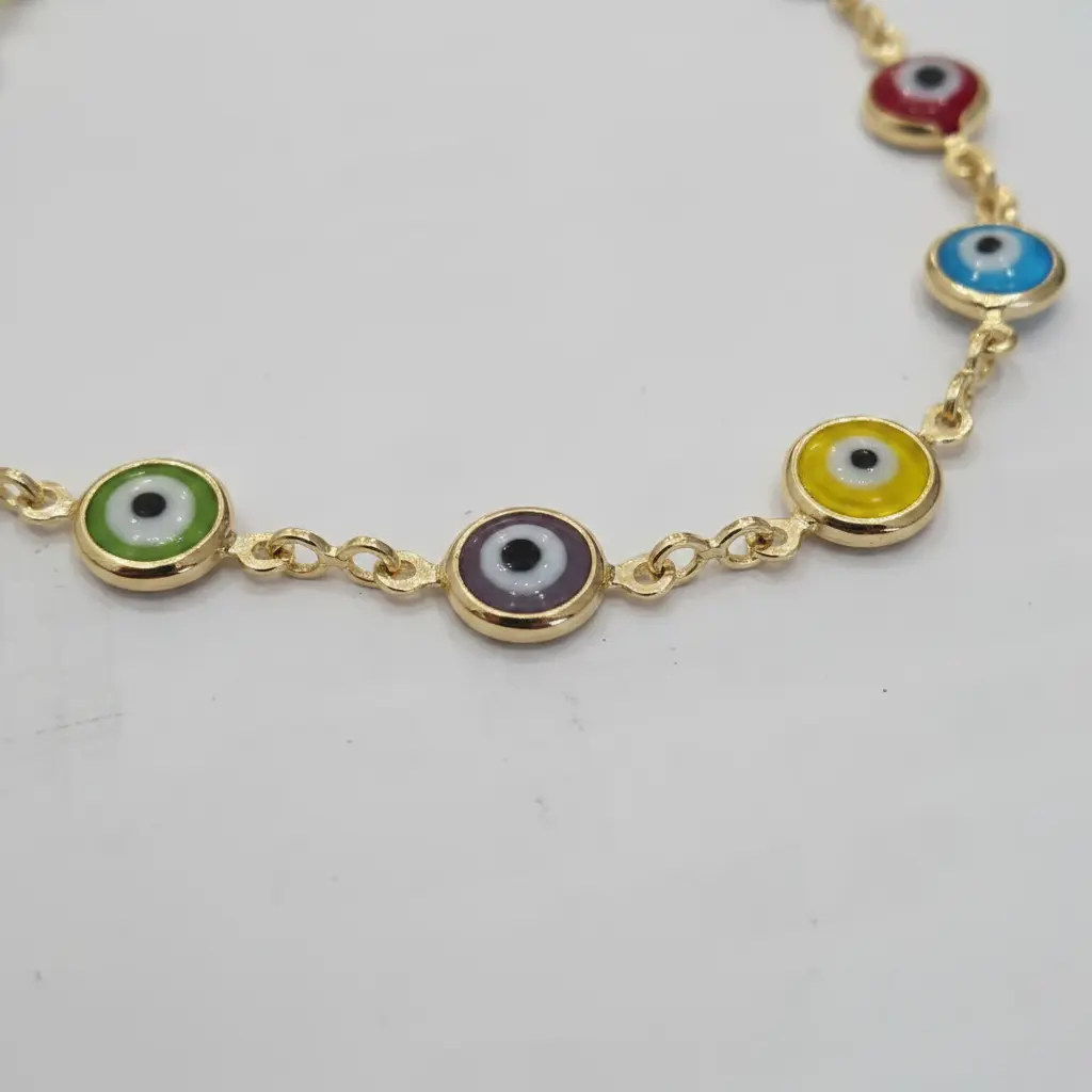 The Iris Link Bracelet — Multicolor Gold-Filled Evil Eye