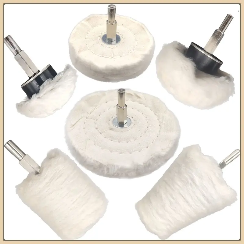 6 Pcs Cotton Buffing Wheels for Drill,Polishing Wheel Mops Buff Bits Set,1/4" Shank Conical Cylinder Mushroom Grinding Heads for Car Aluminum Manifold,Chrome,Jewelry,Halloween Christmas Party Fathersdaygift,Tools & Hardware