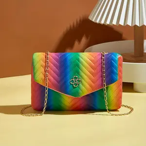Vibrant Mini Crossbody Bag for Women - Stylish Wave Pattern PU Purse for Party Outfits, Casual, Rainbow Colors, 7''x 4.3'' Size - Perfect Accessory for Summer Events fashion colorful