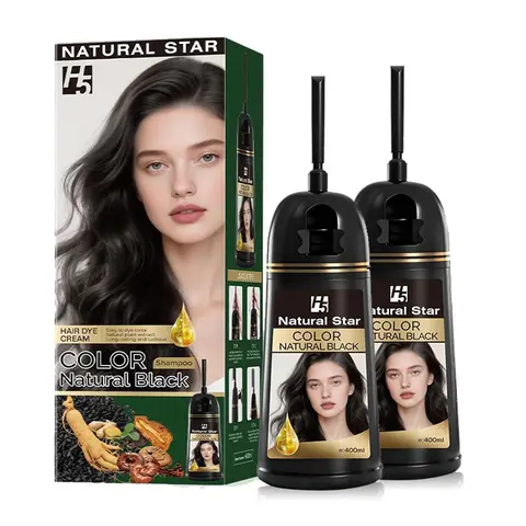 H5 6-in-1 Hair Dye Shampoo with Built-In Comb, H5 Instant Gray Coverage, Ammonia-Free Herbal Formula, Natural Black / Dark Brown / Golden Brown