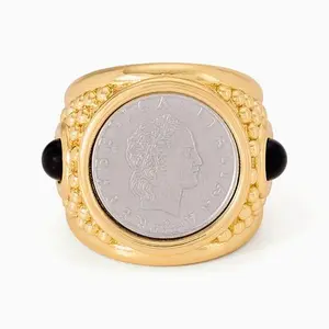Bellezza 50 Lira Coin Black Onyx Ring