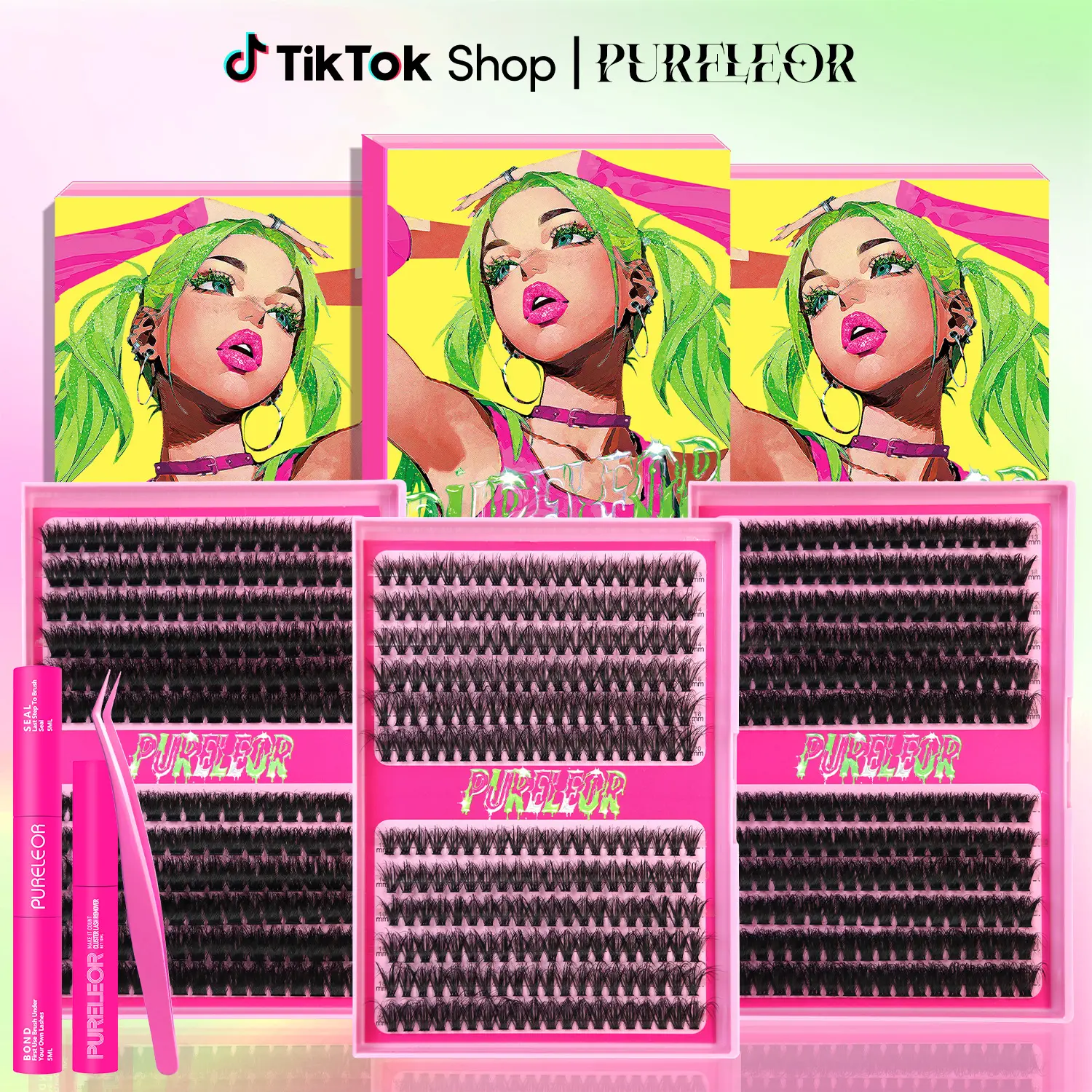 Lash Clusters Kit, DIY Individual Extensions with Lash Bond and Seal, Remover For False Eyelashes, Applicator Tool Kit At Home D Curl Mix 13-20MM (Chose Single Box or Kit from Option)