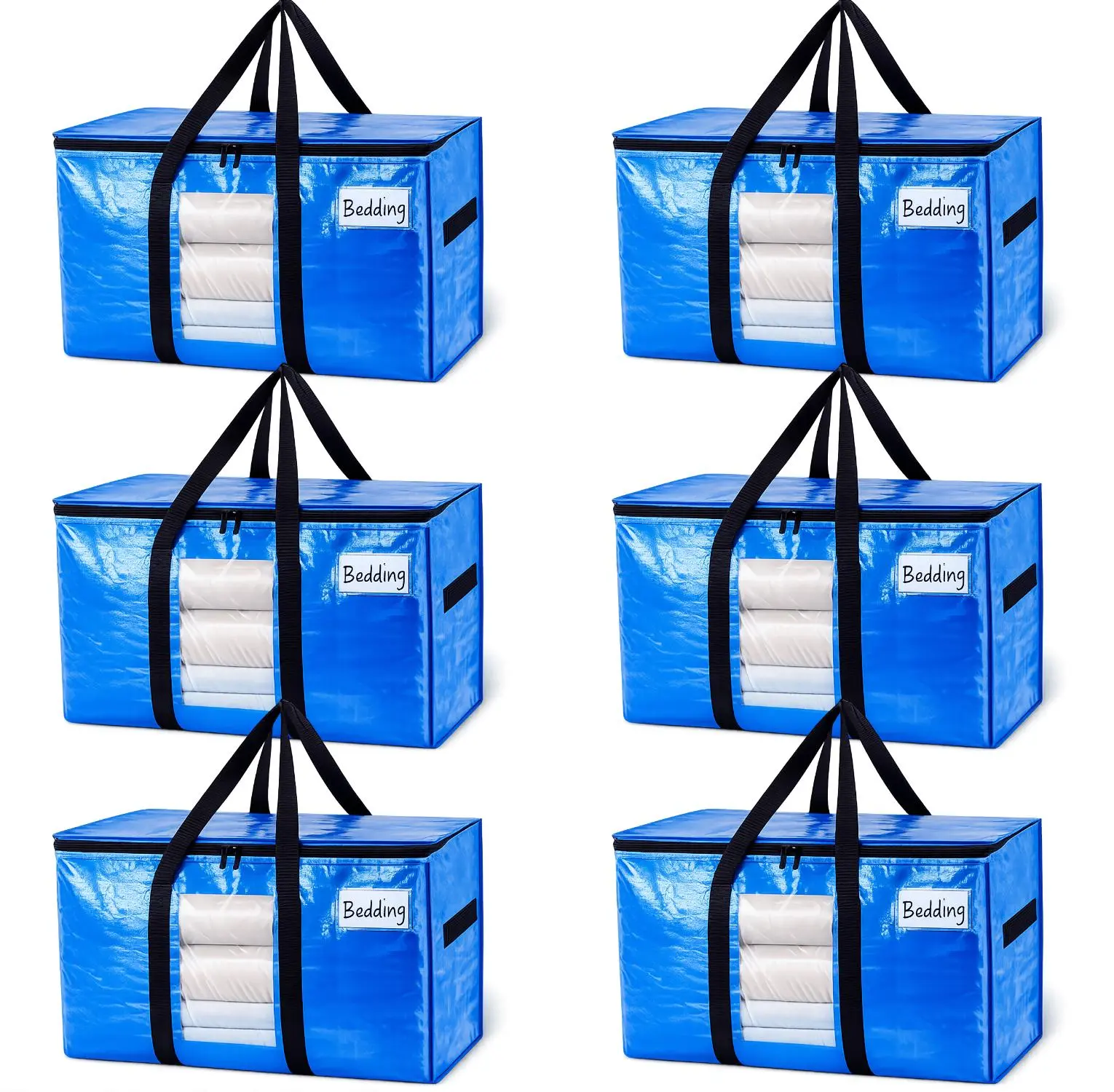 Extra Large Heavy Duty Moving Bags 130LBS Load-Bearing Blue Storage Totes PE Fabric Ergonomic Handles Clear Window Label Slot Space-Saving Design for Home Relocation & Storage Organiser