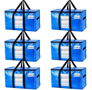 Extra Large Heavy Duty Moving Bags 130LBS Load-Bearing Blue Storage Totes PE Fabric Ergonomic Handles Clear Window Label Slot Space-Saving Design for Home Relocation & Storage Organiser