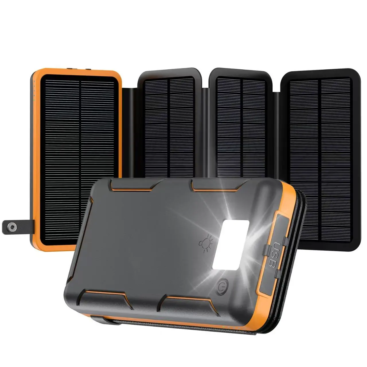 4 Solar Panels Solar Charger, USB C Portable Power Bank, 3A Fast Charge External Battery Pack with 3 USB Outputs, Compatible with iPhone, Smartphones & Tablets, Back to School, Back to School Haul**