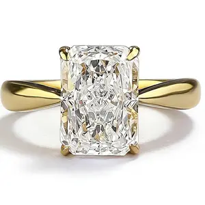 2025 New 925 Silver High Carbon Diamond Ice Flower Cut Rectangular 7*10 European and American Style Engagement Ring