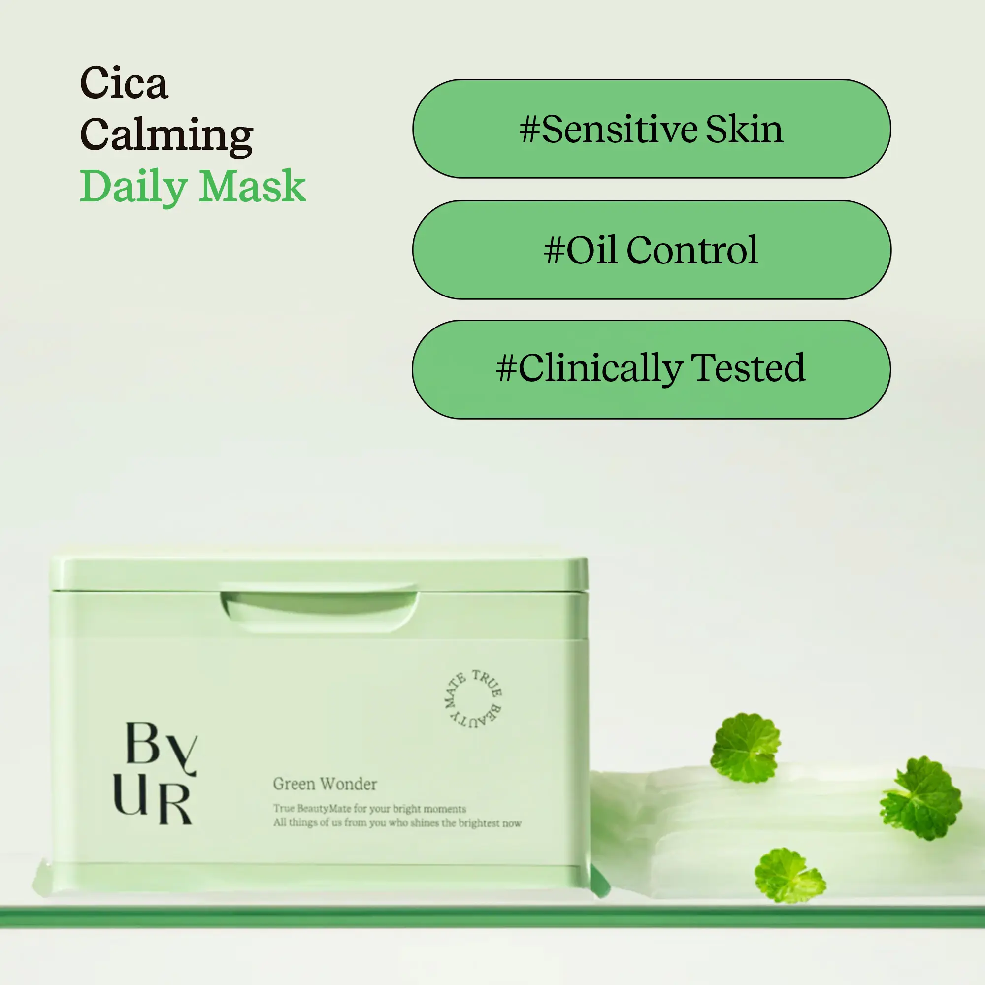 [ByUR] Tea Tree Calming Daily Sheet Mask (30 Count) - Lightweight, Soothing, Hydrating Moisturizer with Hyaluronic Acid for Acne-Prone Skin, Redness Relief, Pore Care, Plump Skin | K-Beauty Skincare Face Mask