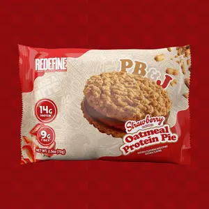 Redefine Foods Peanut Butter & Jelly Oatmeal Protein Pie - Strawberry 14g Protein 9g Fiber Nutritious Breakfast Snack Gluten Free Kosher Cookie Dough Chunks