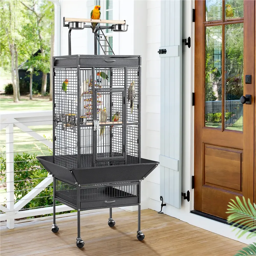 Yaheetech 61-inch Playtop Wrought Iron Large Parrot Bird Cages with ...
