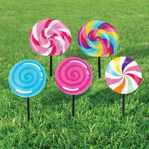 13" x 22" Bright Color Candy World Swirl Lollipop Yard Signs – 5 Pc.