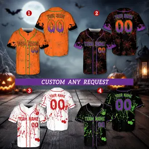 Custom Halloween Baseball Jersey, Personalized Name Number, Spooky Team Shirt, Horror Blood Splatter, Pumpkin Spider Web Uniform, Trick or Treat Costume, Family Matching Gift